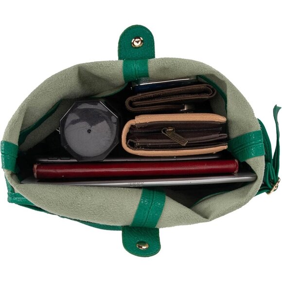 Women Dark Green Imported Vegan Leather Ultra Soft Foldable Shoulder Slouchy Bag - Picture 5 of 6